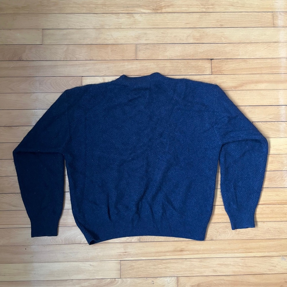 Holt Renfrew Mens 100% Cashmere Crewneck Sweater Navy Blue Large G/L Ribbed Knit - Picture 4 of 6